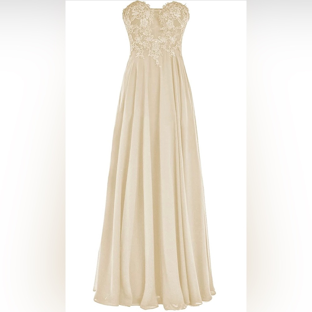 Bridesmaid Dress Chiffon Lace Wedding Dress Long Strapless Formal Gown
